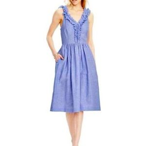 BANANA REPUBLIC Sz 6 Chambray Linen Dress Ruffled